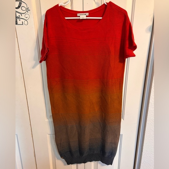 Lacoste Knit Sweater Dress Size 40/M Color Block Red Orange Short Sleeve - Picture 1 of 8